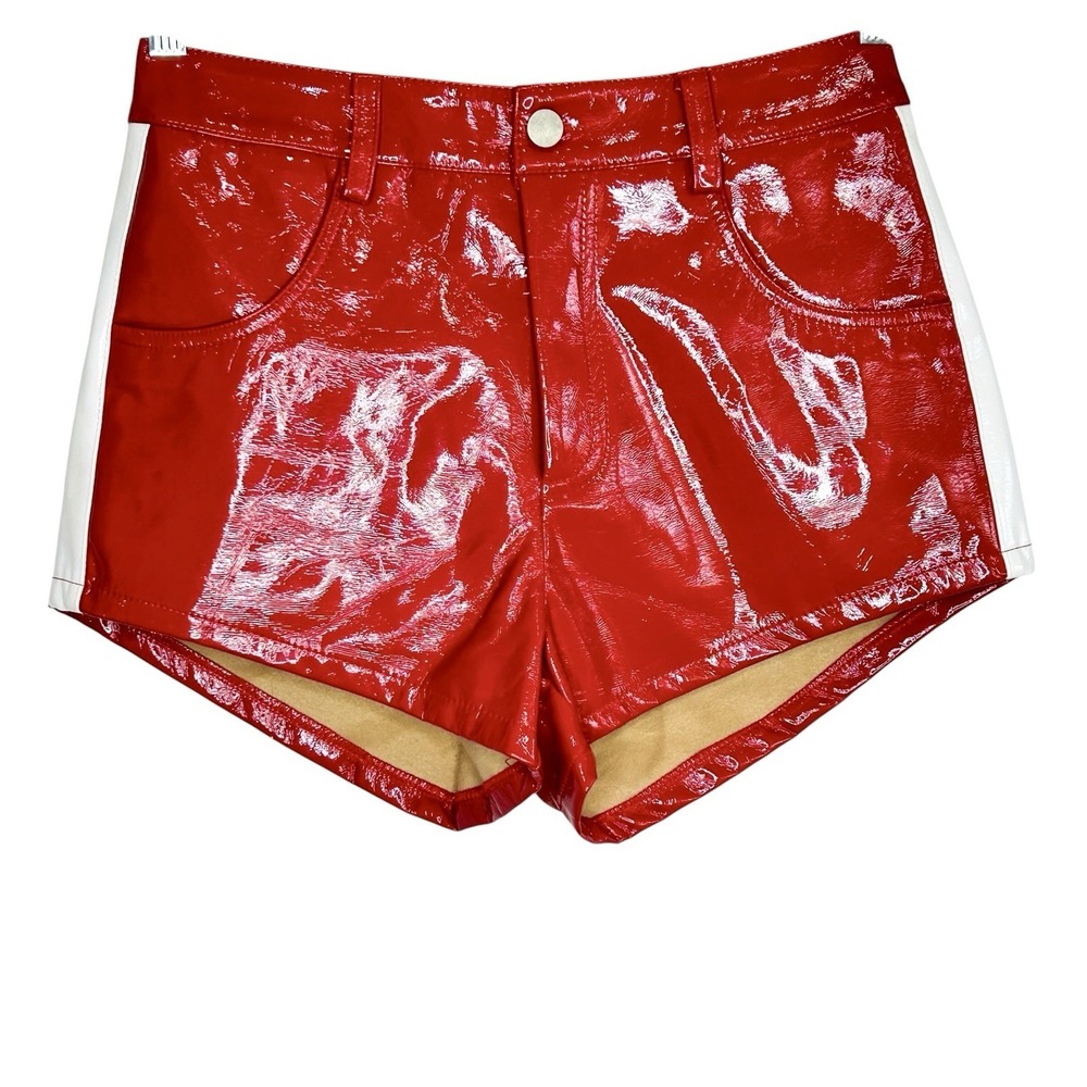 Jagger & Stone Faux Patent Leather Mini Shorts 4 Club Festival Party Red Rave